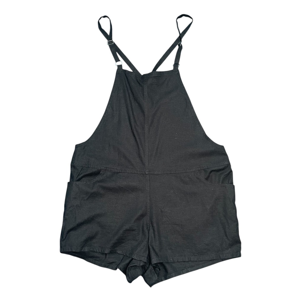 Torrid Black Linen Blend Short Overalls Romper Adjustable Straps Size 0 (XL)